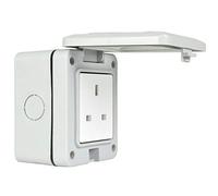 Single 1 Gang Fully Weatherproof 3 Pin UK Power Socket Outdoor Outlet IP55 White [Single Gang Power]