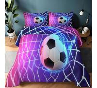 Single 135×200 cm Bed Reversible Duvet Quilt, Modern Sports Football Gradient Down Alternative Microfiber Comforter, Purple Thick Soft Warm Winter Blanket, Coverless & Machine Washable