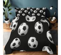 Single 135×200 cm Bed Reversible Duvet Quilt, Simple Sports Football Down Alternative Microfiber Comforter, Black Thick Soft Warm Winter Blanket, Coverless & Machine Washable