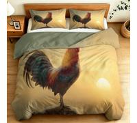 Single 135 x 200 cm Duvet Set Natural Farm Animals Chicken Bedding Set, Soft Brushed Microfiber Duvet Covers with Pillowcase, Vintage Quilted Bed Sets, Pet-Hair Resistant & Easy Care, Orange