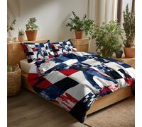 (Single, 135x200 cm) Duvet Cover Reversible Baseball Patchwork Pattern Bedding for Girls Boys Duvet Covers with Pillowcase Soft Brushed Microfiber, Hypoallergenic, Blue, Quilt Cover 135 x 200 cm