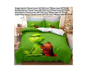 (Single 135X200 CM) The Grinch Bedding Single Double Duvet Cover Pillowcase Cartoon Bedding Print