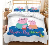 (Single-135x200cm, 3) Peppa Pig Kids Single Double Bed Linen 3D Duvet Cover Set