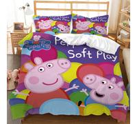 (Single-135x200cm, 6) Peppa Pig Kids Single Double Bed Linen 3D Duvet Cover Set