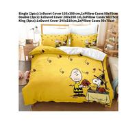 (Single(135x200cm)) Snoopy Digital Cartoon Print Duvet Cover Pillowcase Set Bedding Gift Bedroom