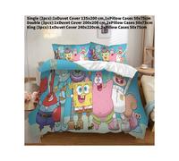 (Single(135x200cm)) Spongebob Digital Squarepants Print Duvet Cover Pillowcase Bedroom Set Bedding