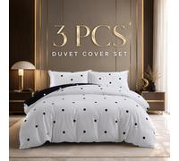 (Single: 137X200cm, Black White Dotted) Hotel Quality Printed Duvet Cover Luxury Soft Bedding Reversible 3 Piece Quilt Covers