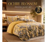 (Single: 137X200cm, Ochre Blossom) Hotel Quality Printed Duvet Cover Luxury Soft Bedding Reversible 3 Piece Quilt Covers
