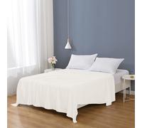 (Single: 175 x 275 cm, Cream) Egyptian Cotton Flat Sheets Plain Bed Sheets & Pillowcases Pair