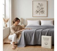 (Single: 175 x 275 cm, Grey) 100% Egyptian Cotton Flat Sheets Soft Bed Sheet & Pillow Cases Pair