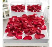Single 36x75 inch Fitted Sheets 30cm Deep Pocket, Hd Rose Petal Pattern Soft Cooling Bedding set - Breathable Hypoallergenic Fitted Sheet, Red Shrinkage Fade Resistant Bottom Sheet