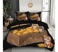 Single 3D Chicken Nuggets Cat Duvet Cover Set Microfiber Bedding Set 3 Piece With 2 Pillowcases Cartoon Animals Duvet Cover Set With Zipper,Soft Yellow Quilt Cover All Season For Child Aldult