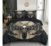 Single 3D Full Moon Moth Duvet Cover Set Microfiber Bedding Set 3 Piece With 2 Pillowcases Fantasy Insects Duvet Cover Set With Zipper,Soft Black White Quilt Cover All Season For Child Aldult
