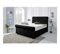 (Single 3Ft Black) Berlin Upholstered Bed Chenille Fabric