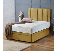 (SINGLE-3FT, MUSTARD PLUSH) DOUBLE OTTOMAN PANEL DIVAN BED 54" UPHOLESTERED HEADBOARD+MATTRESS (END LIFT OPENING)