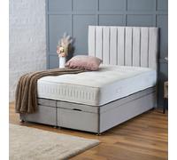 (SINGLE-3FT, SILVER PLUSH) DOUBLE OTTOMAN PANEL DIVAN BED 54" UPHOLESTERED HEADBOARD+MATTRESS (END LIFT OPENING)