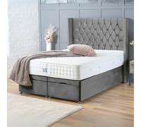 (Single-3ft (Without Mattress), Grey Plush) DOUBLE DIVAN OTTOMAN BED END LIFT UP STORAGE BED CHESTERFIELD 54"HEADBOARD+MATTRESS