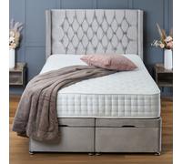 (Single-3ft (Without Mattress), Silver Plush) DOUBLE DIVAN OTTOMAN BED END LIFT UP STORAGE BED CHESTERFIELD 54"HEADBOARD+MATTRESS