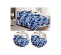 (Single) 4 Pcs Max Blue Colour block Stripes Duvet Cover Set & Valance Sheet & Pillowcase