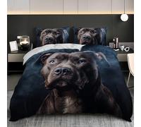 Single 53x79 inch 3D Duvet Cover Set Microfiber Bedding Set 3 Piece with 2 Pillowcases American Pitbull Duvet Cover Set with Zipper, Soft Dark Blue Quilt Cover All Season for Child Aldult