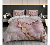 Single 53x79 inch Duvet Cover 3 Pieces Luxury Marble Texture Bedding Sets with Zipper Closure, Soft and skin-friendly Brushed Microfiber Pink Quilt Cover with 2 Pillowcases
