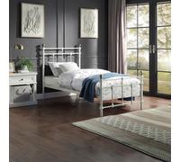 (Single 90 x 190cm, 25cm Deep Pocket Spring Memory Foam Mattress) BAYFORD WHITE TRADITIONAL METAL BED FRAME