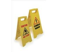 Single A Frame Sign 2 Sided 2 Messages Caution Wet Floor/Cleaning in Progress Yellow