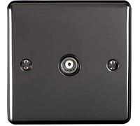 Single Aerial RF Coaxial Socket/Female Wall Plate - BLACK NICKEL & Black Trim - 1 Gang TV Outlet For Digital & Analogue Signals