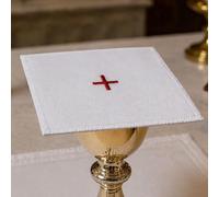 Single Altar Linen White Church 7" Pall 100% Cotton with Red Embroidered Cross Chalice veil Chalice cover