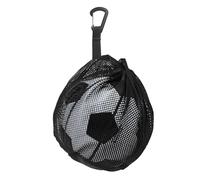Single Ball Bag With Clip & Zipper Pocket - 10x12 Inch Mesh Drawstring Sport Equipment Storage Net Sling Backpack for Basketball, Volleyball, Football, Soccer, Rugby Coaches - Black