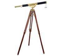 Single Barrel shiny Brass Finish Vintage Telescope Brown Wooden Floor Standing Nautical Tripod, Handmade Telescope with High Magnification Tube.