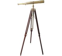 Single Barrel Shiny Brass Telescope Brown Tripod Nautical Handcraft Solid Wood Retro Vintage Telescope Home & Office Decor