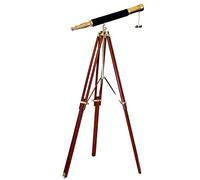 Single Barrel Vintage Telescope Shiny Brass Finish Wooden Brown Nautical Tripod Telescopes