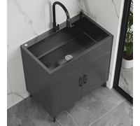 Single Basin Stainless Steel Sink Cabinet with Faucet Under Sink Kitchen Storage Unit for Restaurant Laundry & Home Use (68x45cm 26.7x17.7in Black)