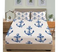 Single Bed 3 Piece Fitted Sheets Set 36x75 inch & 30cm Deep Pockets, Watercolor Nautical Elements Hypoallergenic Brushed Microfiber Fitted Sheet, Beige Soft and Skin Friendly Bedding Sets