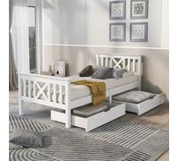 Single Bed 3Ft White Solid Pine Wooden Bed Frame W/ 2 Storage Drawers 90X190 Cm