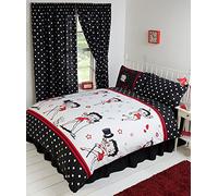 Single Bed Betty Boop Super Star, Duvet/Quilt Cover Bedding Set Fully Reversible, Singing and Dancing Music Notes Hearts Wink Lips Kiss Pudgy Dog Lines Polka Dot, Black White Red