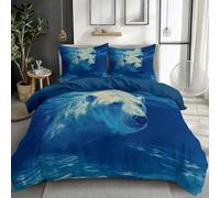 Single Bed Duvet Cover, Ocean Animal Polar Bear Hyperrealistic Reversible Bedding Set 3 Pieces - All Season Soft Brushed Microfiber Blue Quilt Comforter Cover 135 × 200 cm with 2 Pillowcases