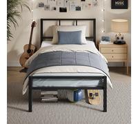 Single Bed Frame 90 x 190 cm with Slats and Headboard Metal Platform Bed