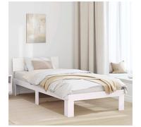 Single Bed Frame 90x190 cm Solid Pine Wood White Minimalist Headboard Compact UK