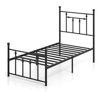 Single Bed Frame Metal Slats Supported Platform Bed w/ Headboard