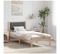 Single Bed Frame Solid Pine Wood Upholstered Headboard Brown/Dark Grey 90x190cm