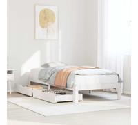 Single Bed Frame Solid Pinewood White 90x200cm Slatted Base 2 Drawers Under-Bed