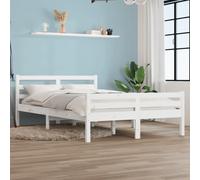 Single Bed Frame White Solid Pine Wood 140x200 cm Rustic Slatted Headboard Small [EEK: A]