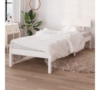 Single Bed Frame White Solid Pinewood 90x200 cm Headboard Slatted Base Untreated [EEK: A]