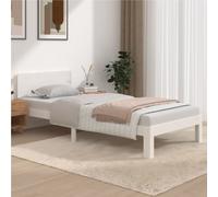 Single Bed Frame White Solid Pinewood Slatted 90x200 cm Minimalist Space-saving