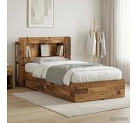 Single Bed Frame with Storage Old Wood 90 x 190 cm Engineered Wood Headboard Cab