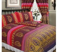 Single Bed Kashmir Fuchsia Duvet Cover Set Ethnic Asian Indian Floral Dots Print Burgundy Rust Red Pink Purple Lilac Metallic