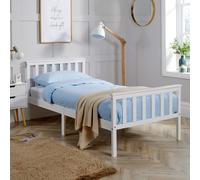 Single Bed White Wooden 3ft Childrens Bed Headboard High End Slatted Base