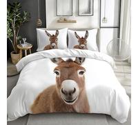 Single Bedding Duvet Cover Set with Pillowcases, Animals Donkey Portrait Bedding Sets Brushed Microfiber Quilt Cover Easy Care Bed Linen Soft Cosy Bedroom Dorm Decor, White